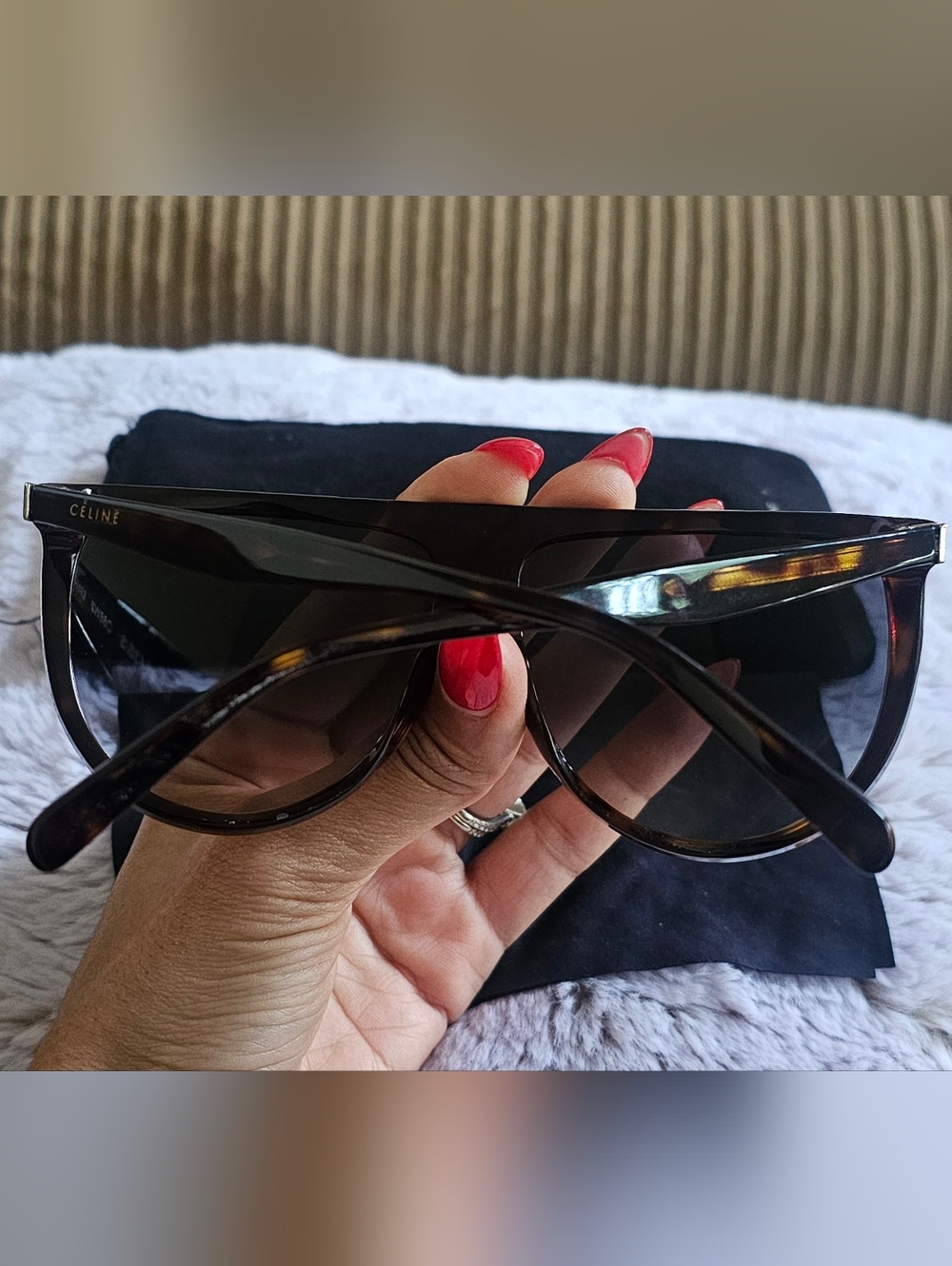 CÉLINE OVERSIZED TORTISE BROWN SUNGLASSES CL41435/S O86W2 EUC RETAIL $499 - Picture 4 of 7